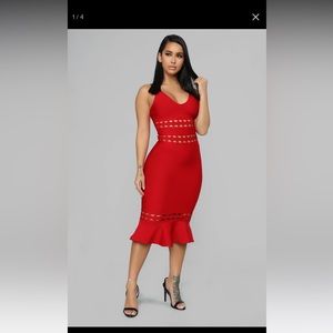 *Worn only once* Fashion Nova • Red• Put Me On The List Midi Dress • Size XL